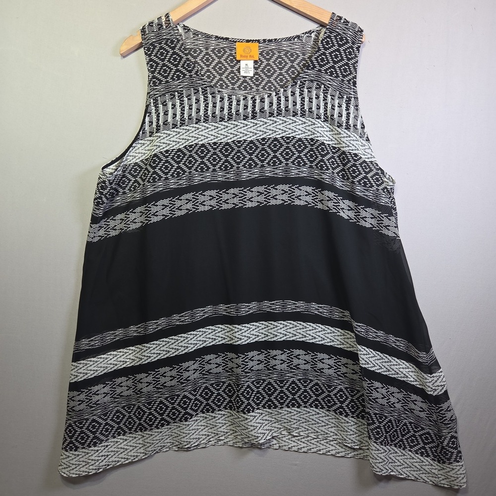 Ruby Rd Black White Geometric Sleeveless Layered Tank Top Women's XL Lined